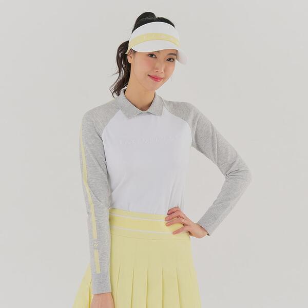 [테일러메이드] 여성 라인 배색 카라 니트 하이브리드 티셔츠 TWTRM5244-100